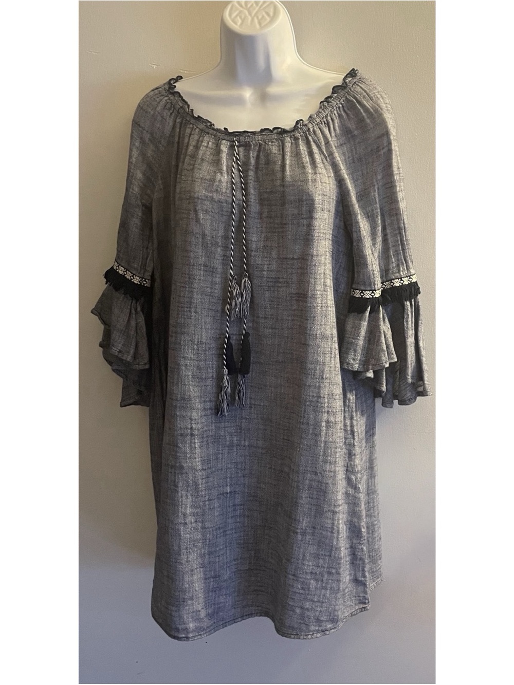 Style & Co. Denim Peasant Tunic with Tassel Tie